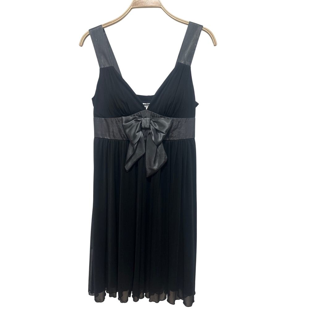 Intermission Vintage Y2K Mesh Layer Bow Black V-neck Stretch Baby Doll Dress 12